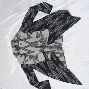 In Style Asymmetrical Open Front Black & Grey Waterfall Cardigan Angora Blend